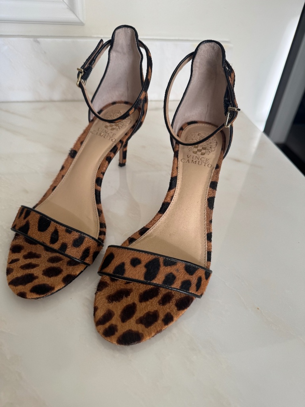 Vince Camuto leopard strappy kitten heel